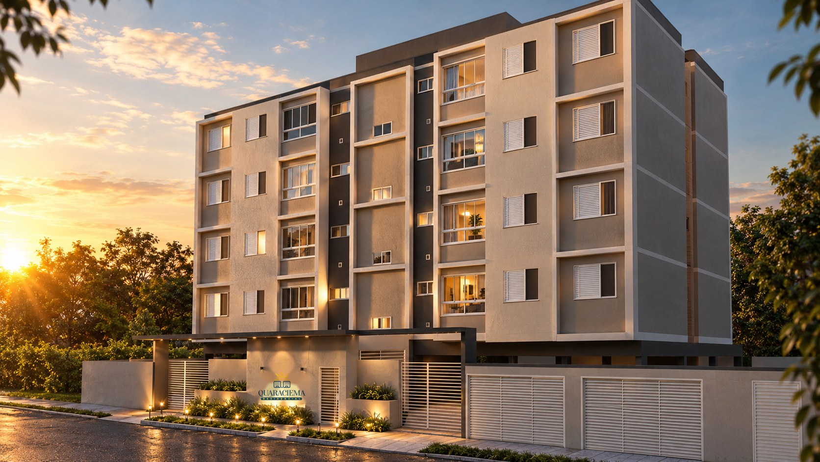 Edifício Quaraciema ao entardecer, render ilustrativo